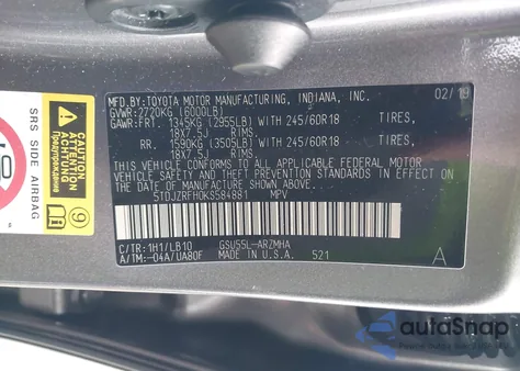 2019 Toyota Highlander Xle z USA, uszkodzony, nr VIN 5TDJZRFH0KS584881